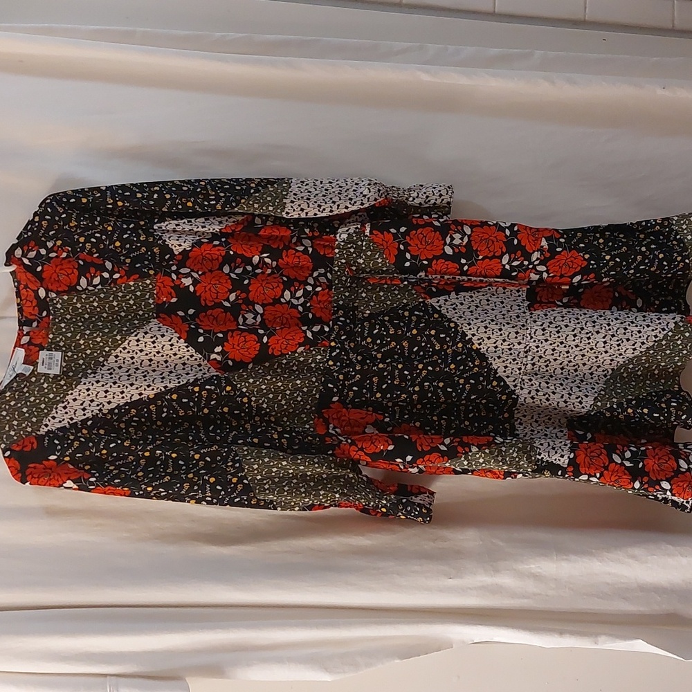 NWT Libby Edelman Women's L/S Patchwork Ruffle cuff and hem dress. Size S